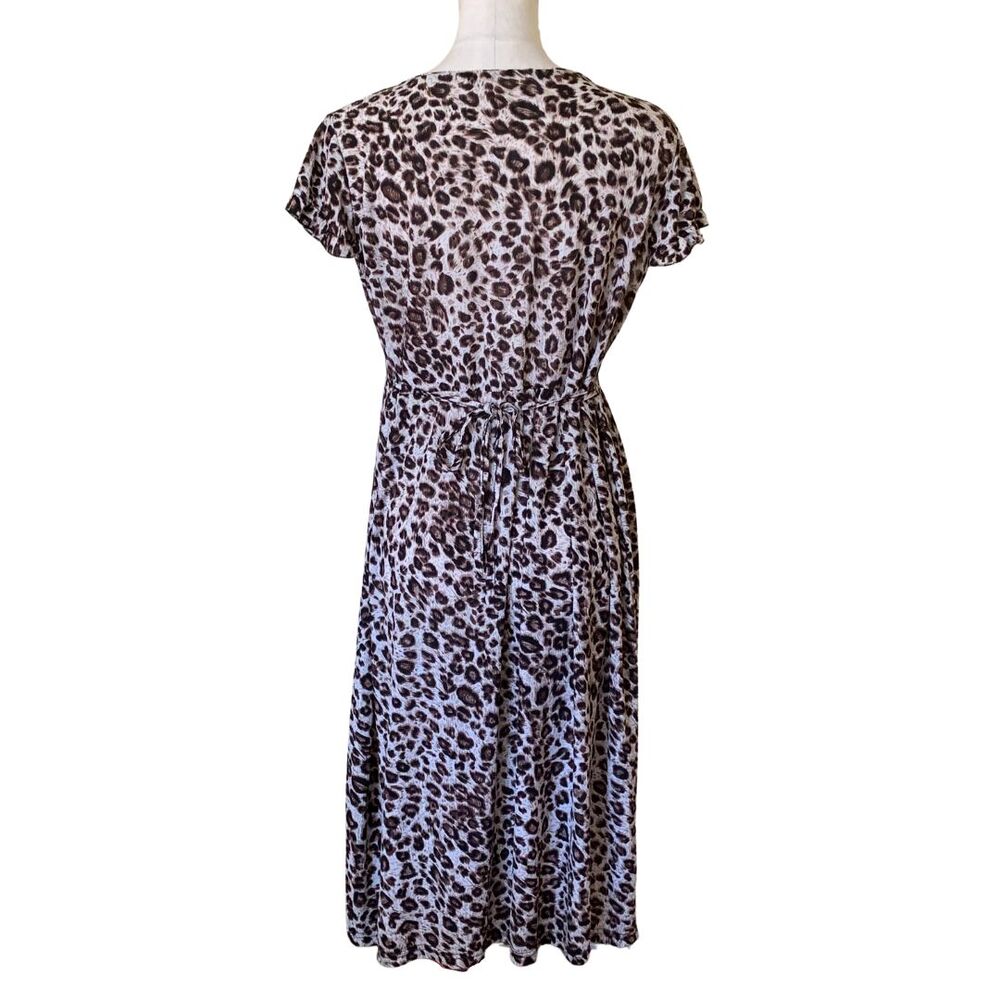 Animal Print  Short Puff  Sleeve Waist Tie Midi Dress - Picture 5 of 6